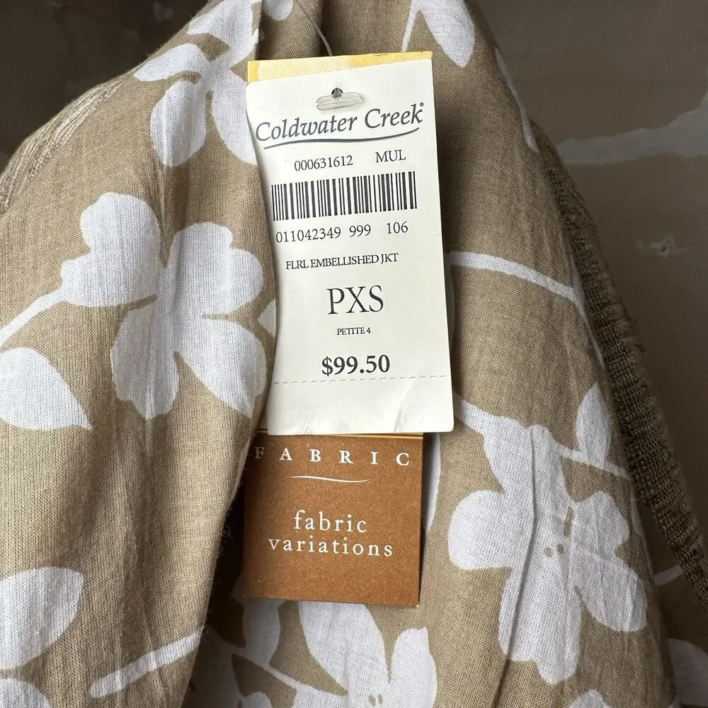 Coldwater Creek Embroidered Linen‎ Blend Jacket Petite PXS | NWT Coastal Grandma